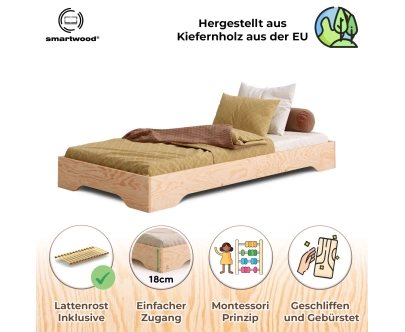 Bodenbett für Kinder mit Lattenrost TILA 7 Montessori Holz