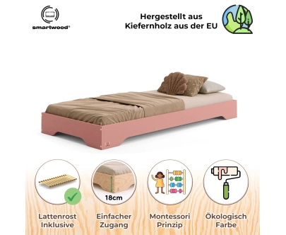 Bodenbett für Kinder mit Lattenrost TILA 7 Montessori Holz