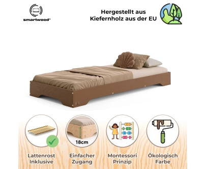 Bodenbett für Kinder mit Lattenrost TILA 7 Montessori Holz