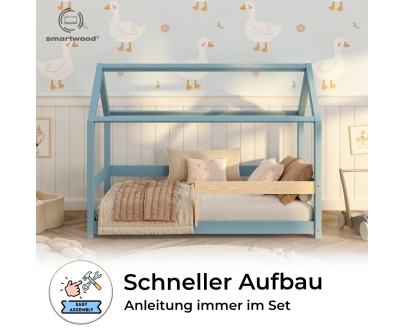 Hausbett für Kinder mit Rausfallschutz und Lattenrost MILO Montessori Holz