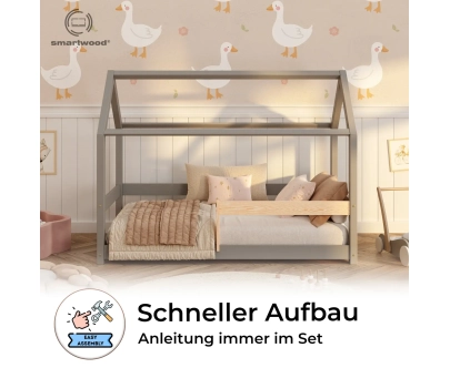 Hausbett für Kinder mit Rausfallschutz und Lattenrost MILO Montessori Holz