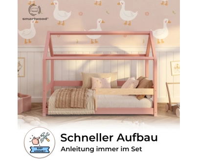 Hausbett für Kinder mit Rausfallschutz und Lattenrost MILO Montessori Holz