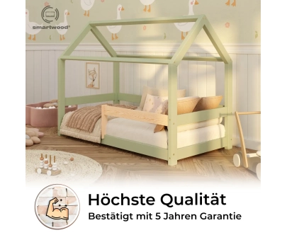 Hausbett für Kinder mit Rausfallschutz und Lattenrost MILO Montessori Holz