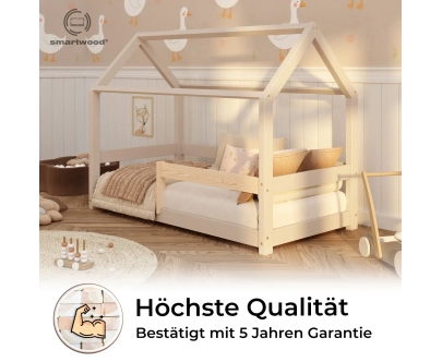 Hausbett für Kinder mit Rausfallschutz und Lattenrost MILO Montessori Holz