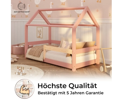 Hausbett für Kinder mit Rausfallschutz und Lattenrost MILO Montessori Holz