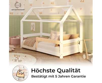 Hausbett für Kinder mit Rausfallschutz und Lattenrost MILO Montessori Holz