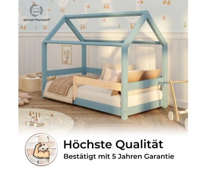 Hausbett für Kinder mit Rausfallschutz und Lattenrost MILO Montessori Holz