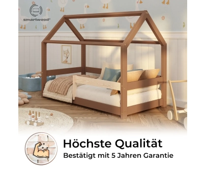 Hausbett für Kinder mit Rausfallschutz und Lattenrost MILO Montessori Holz