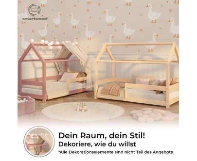 Hausbett für Kinder mit Rausfallschutz und Lattenrost MILO Montessori Holz
