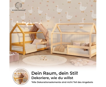 Hausbett für Kinder mit Rausfallschutz und Lattenrost MILO Montessori Holz