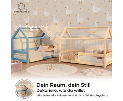 Hausbett für Kinder mit Rausfallschutz und Lattenrost MILO Montessori Holz