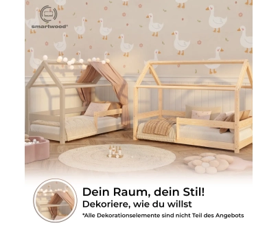 Hausbett für Kinder mit Rausfallschutz und Lattenrost MILO Montessori Holz