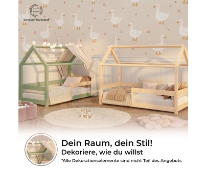 Hausbett für Kinder mit Rausfallschutz und Lattenrost MILO Montessori Holz