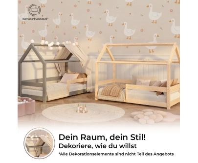 Hausbett für Kinder mit Rausfallschutz und Lattenrost MILO Montessori Holz