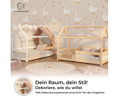 Hausbett für Kinder mit Rausfallschutz und Lattenrost MILO Montessori Holz