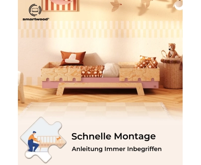 Einzelbett für Kinder mit Rausfallschutz und Lattenrost PUZZLE BR2 Montessori Holz