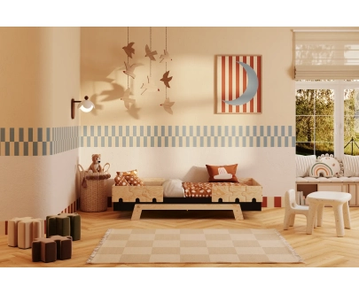 Einzelbett für Kinder mit Rausfallschutz und Lattenrost PUZZLE BR2 Montessori Holz