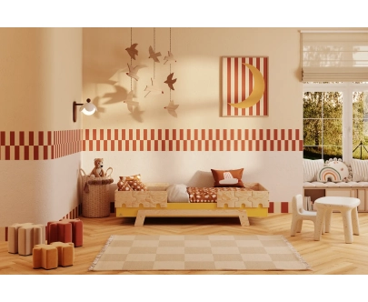 Einzelbett für Kinder mit Rausfallschutz und Lattenrost PUZZLE BR2 Montessori Holz