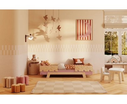 Einzelbett für Kinder mit Rausfallschutz und Lattenrost PUZZLE BR2 Montessori Holz