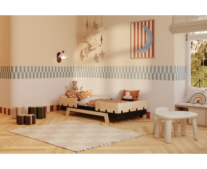 Einzelbett für Kinder mit Rausfallschutz und Lattenrost PUZZLE BR2 Montessori Holz