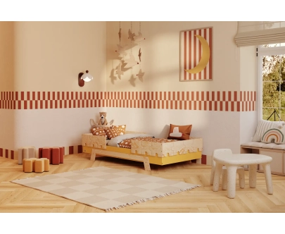 Einzelbett für Kinder mit Rausfallschutz und Lattenrost PUZZLE BR2 Montessori Holz