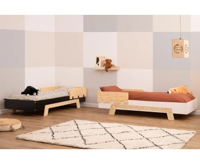 Einzelbett für Kinder mit Rausfallschutz und Lattenrost PUZZLE BR2 Montessori Holz