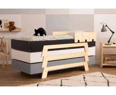 Einzelbett für Kinder mit Rausfallschutz und Lattenrost PUZZLE BR2 Montessori Holz