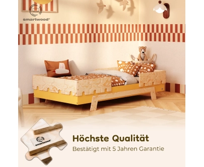 Einzelbett für Kinder mit Rausfallschutz und Lattenrost PUZZLE BR2 Montessori Holz