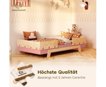 Einzelbett für Kinder mit Rausfallschutz und Lattenrost PUZZLE BR2 Montessori Holz