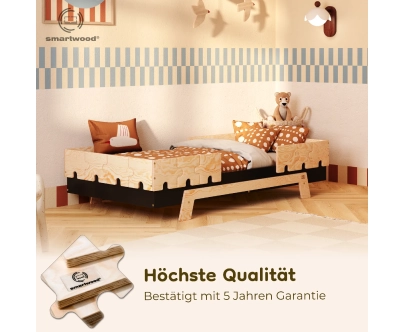 Einzelbett für Kinder mit Rausfallschutz und Lattenrost PUZZLE BR2 Montessori Holz
