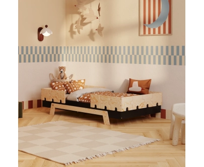 Einzelbett für Kinder mit Rausfallschutz und Lattenrost PUZZLE BR2 Montessori Holz