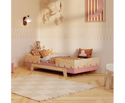 Einzelbett für Kinder mit Rausfallschutz und Lattenrost PUZZLE BR2 Montessori Holz