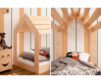 Hausbett für Kinder mit niedriger Konstruktion und Lattenrost MOON M Montessori Holz