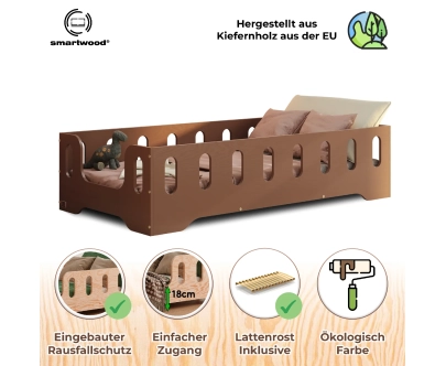 Einzelbett für Kinder mit Rausfallschutz und Lattenrost TILA 2 Montessori Holz