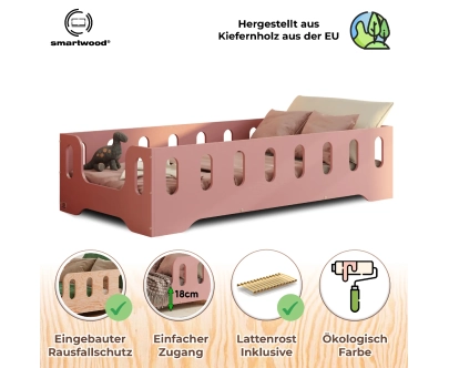 Einzelbett für Kinder mit Rausfallschutz und Lattenrost TILA 2 Montessori Holz