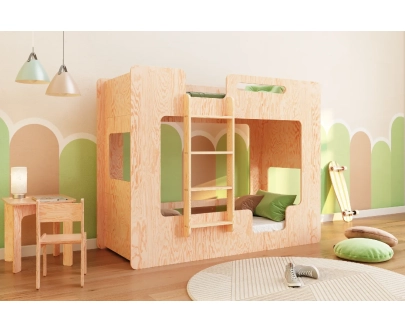 Etagenbett für Kinder mit Rausfallschutz und Lattenrost MIMI B Montessori Holz