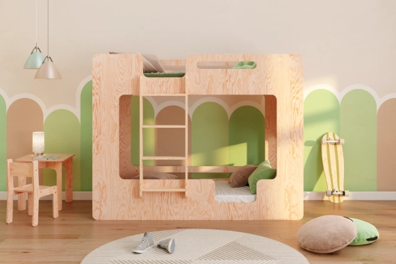 Etagenbett für Kinder mit Rausfallschutz und Lattenrost MIMI B Montessori Holz