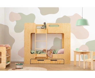 Etagenbett für Kinder mit Schublade und Lattenrost MIMI D Montessori Holz