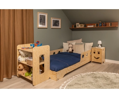 Einzelbett für Kinder mit Rausfallschutz und Lattenrost TILA 5 Montessori Holz