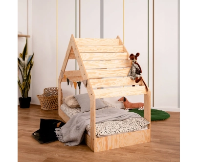 Hausbett für Kinder mit niedriger Konstruktion und Lattenrost MOON G Montessori Holz