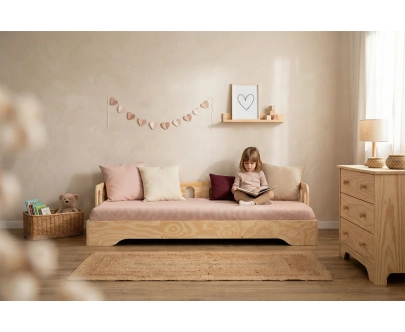 Einzelbett für Kinder mit Rausfallschutz und Lattenrost Sofa TILA 1S Montessori Holz