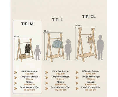 Kleiderständer für Kinder mit Ablage TIPI Montessori Holz