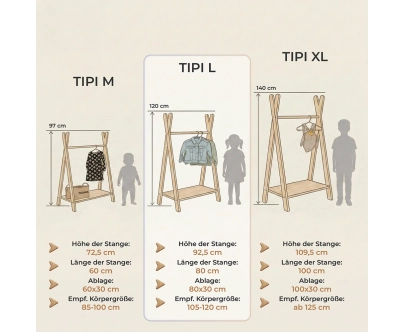 Kleiderständer für Kinder mit Ablage TIPI Montessori Holz
