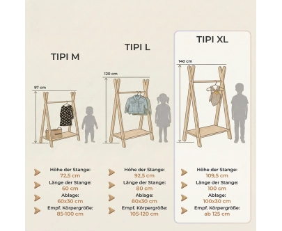 Kleiderständer für Kinder mit Ablage TIPI Montessori Holz