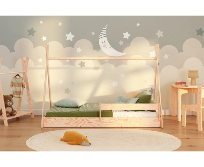Hausbett für Kinder mit Rausfallschutz und Lattenrost TIPI F Montessori Holz
