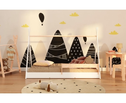 Hausbett für Kinder mit Rausfallschutz und Lattenrost TIPI F Montessori Holz