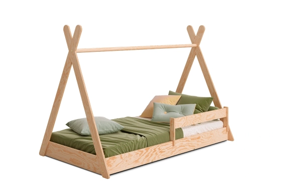 Hausbett für Kinder mit Rausfallschutz und Lattenrost TIPI F Montessori Holz