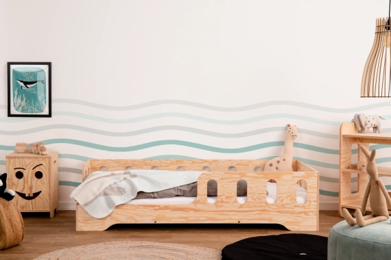 Einzelbett für Kinder mit Rausfallschutz und Lattenrost TILA 1 Montessori Holz