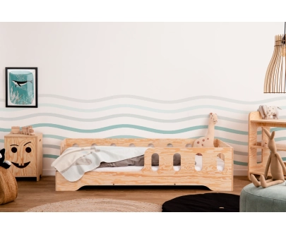 Einzelbett für Kinder mit Rausfallschutz und Lattenrost TILA 1 Montessori Holz