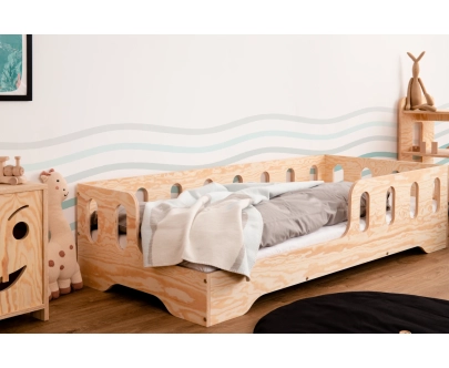 Einzelbett für Kinder mit Rausfallschutz und Lattenrost TILA 1 Montessori Holz